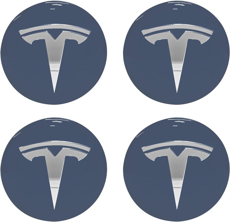 Knomix 4 Pack Aluminum Waterproof Wheel Cover Center Emblem Sticker for Tesla Model 3 Model Y 56mm Hubcaps Wheel Rim Cover (Dusty Blue Background+Silver) - Image 1